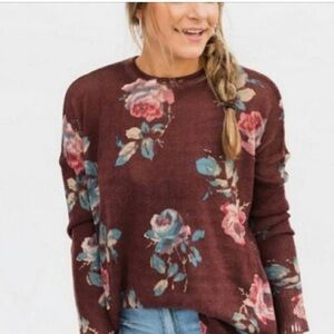 Show Me Your MuMu Bonfire Sweater - Chocolate Rose Floral Sweater